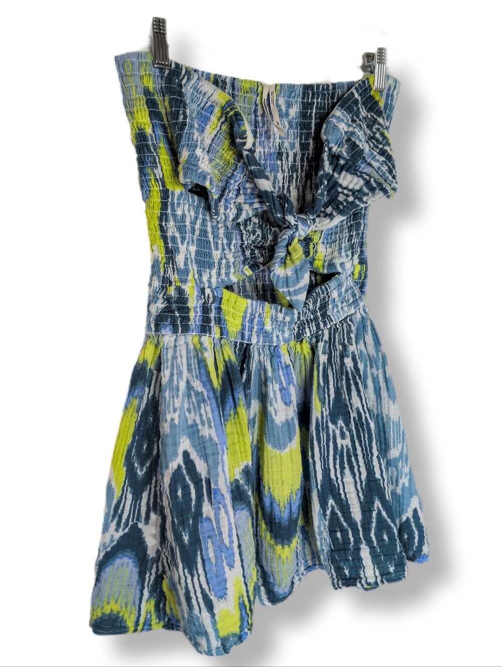 By Anthropologie Reversible Smocked Strapless Mini Dress Blue Ikat XSP - Picture 3 of 10